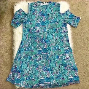 Simply Southern Seashell Cold Shoulder Swing Dress Large